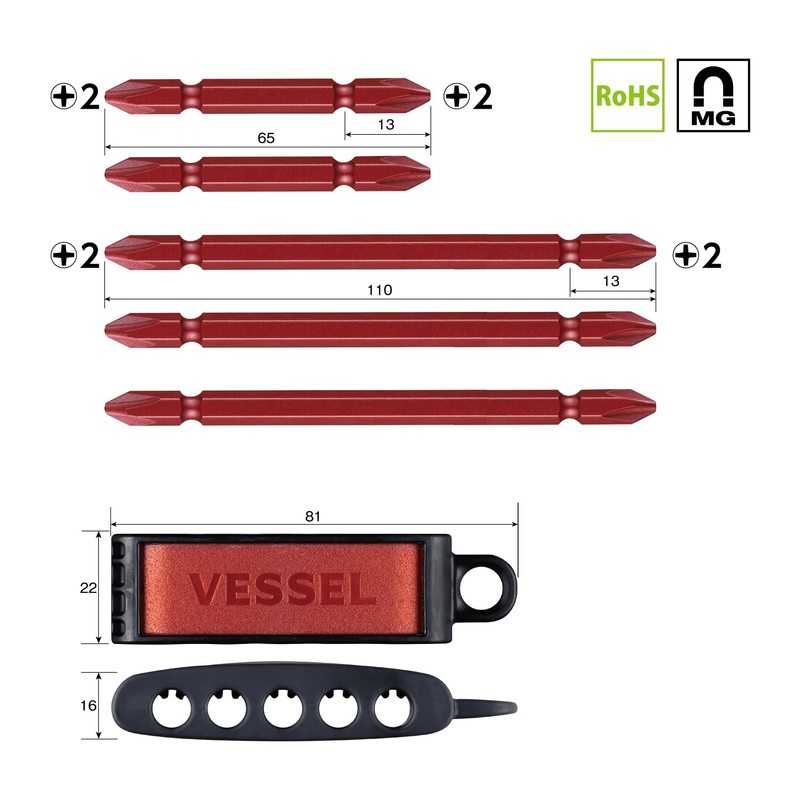 Vessel A145P-PRE Premium Double-Ended Bits, 5-Piece Set, +2 x 65