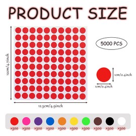 SYEYCW 5000 Pcs Coloured Stickers Dots, 50 Sheets 10mm Coloured Dot Stickers Sticky Labels, 10 Colors Colorful Circle Dot Labels, Sticky Marking Colored Dots for Office, Family, School, Company