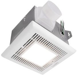 Maxxima Luvoni 70 CFM Bathroom Exhaust and Ventilation Fan - 3000K Warm White 600 Lumen LED Light, Quiet 2 Sones Operation, White Grill Ceiling Fan
