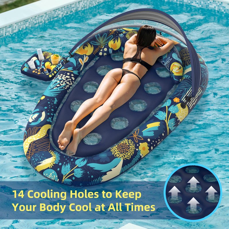 Sunikko X 3-in-1 Pool Floats with Canopy Cup Holder, Large