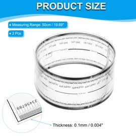 PATIKIL Film Flexible Ruler 50cm 0.1mm Scale with R Angle and Width Lines Clear PET Plastic Soft Folding Straight Ruler for Factory, Transparent, 2 Pcs