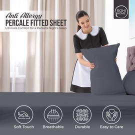 Rohi Anti Allergy, 16" Extra Deep King Fitted Sheet – Soft & Breathable Fitted Bed Sheets – Easy Care – Choice Of 5 Colours (King Fitted Sheet, Grey)
