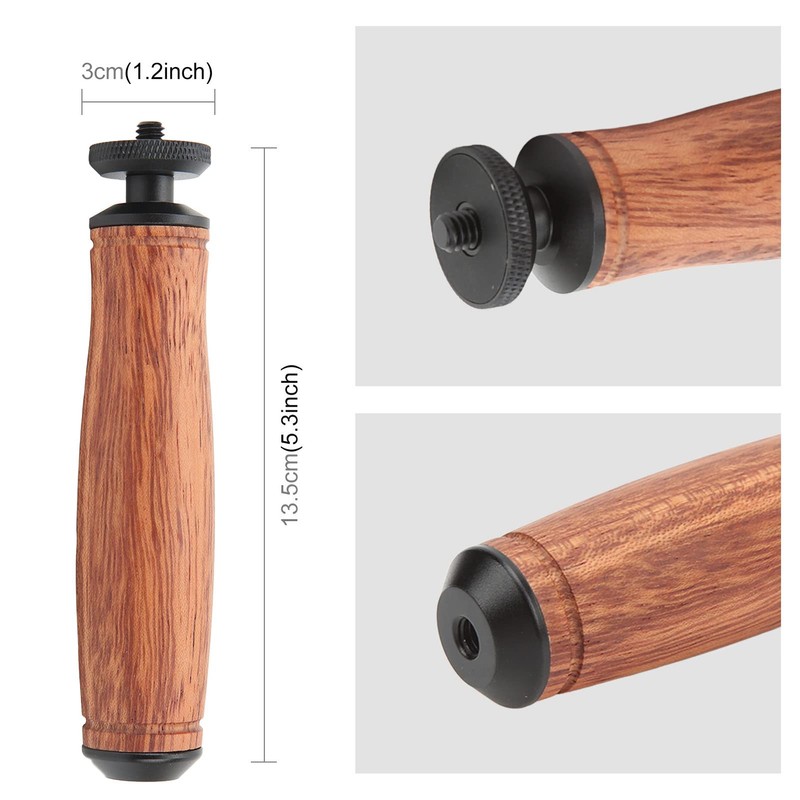 Wooden Camera Handle Grip, Top and Bottom Universal 1/4Inch Screws
