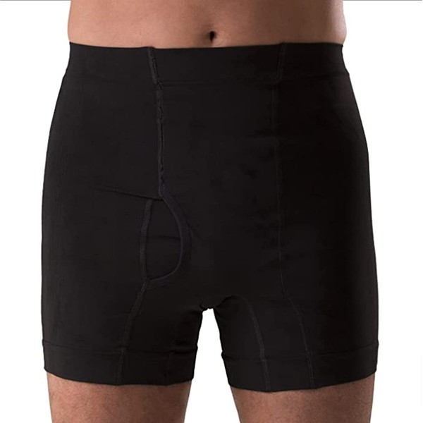 Corsinel - Calzoncillo tipo calzones para hombre (soporte mediano, para ostomía y hernia), Negro, X-large