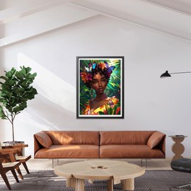 LOMSIOY DIY 5D Diamond Art Kits for Adults, African Woman Diamond Painting Kits for Beginner, Flower Diamond Art with Round Full Drill Rhinestone Crafts Gem Arts for Home Wall Decor 12x16 inch 17