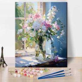 TISHIRON Vase DIY Paint by Numbers for Adults Flowers Painting by Numbers Kits on Canvas Sheet DIY Painting by Numbers for Home Decor Floral Drawing Art Crafts 40 x 50 cm (Frameless)