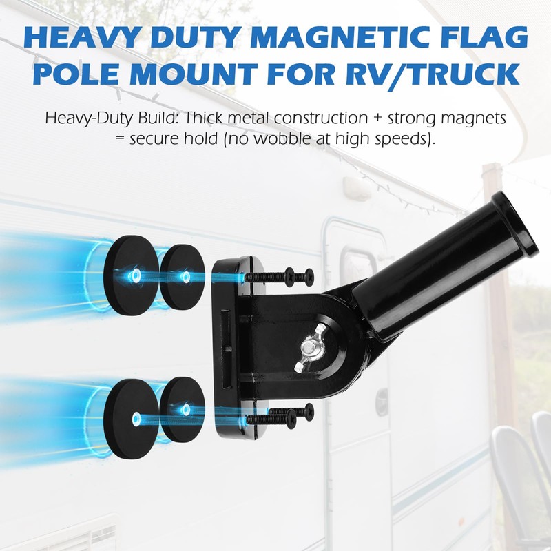 Everlling Magnetic Flag Pole Holder for Outside RV/Truck,180° Adjustable