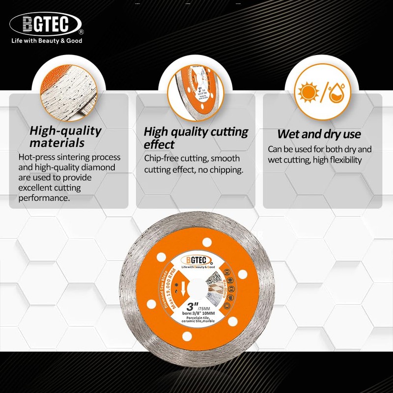 Diamond Tile Cutting Dics - BGTEC 3PCS Ceramic Tile Saw