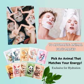 Lovely Animals Sheet Masks 10 PCS, Hydrating Face Mask Sets for Teenage Girls, Perfect Face Mask Gift Sets for Women, Face Masks Skincare for Dry, Dull & Tired Skin, Womens & Mens Face Mask