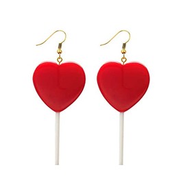 Heart Lollipop Earrings Cute Candy Dangle Earrings for Women Resin Heart Earrings 80s 90s Earrings Valentines Day Gift -Red