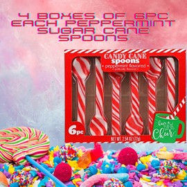 KRE Edible Candy Spoons Peppermint 24pcs For Hot Chocolate Party and Coffee, Bulk Christmas Flavor, Birthday Goody Filler Stocking Stuffers 4 Boxes of 6 Pack with Suplezorm as Bonus