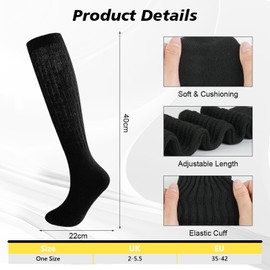 HAGOT Women's Slouch Knee Socks, Long Socks, Cotton Leg Warmers, Slouchy Socks, Black + white, One size fits all