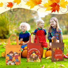 Abbylike 30 Pcs Thanksgiving Day Gift Bags Fall Non Woven Tote Bags Thanksgiving Party Favor Bags with Handle Waterproof Pumpkin Turkey Shopping Bags Reusable Gift Bag for Thanksgiving Party Supplies