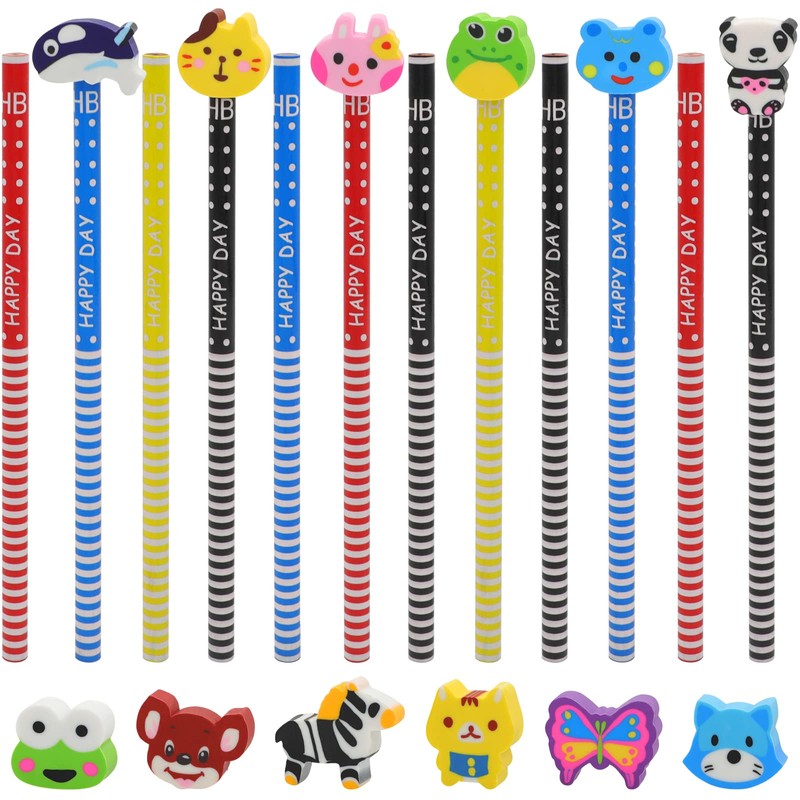 BUSHIBU Cute Pencils for Kids, Fun Pencil with Erasers Toppers,