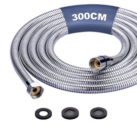 iVIGA Shower Hose, 300 cm Stainless Steel Copper G1/2 Flexible Hose Shower Kink-Resistant Heat Resistant Shower Hose Chrome