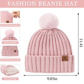 Womens Winter Warm Beanie Hat Long Neck Scarf Touchscreen Gloves Set Knit Skull Caps Pompom Fleece Gifts