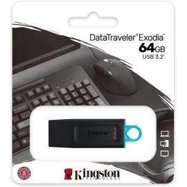 Kingston 64GB DataTraveler Exodia USB Flash Drive USB 3.2 Gen 1, Protective Cap