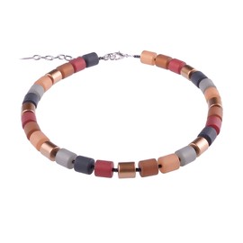 Adi fashion jewellery elegant women's necklace 'Bärbel' made of 10 mm original Polaris and lacquered acrylic cylinders, handmade in Berlin, Brass Silver-Plated