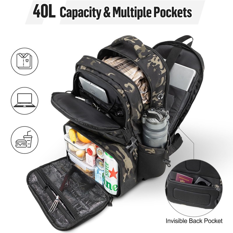 Tactical Backpack with Lunch Box for Men: Laptop Compartment Bookbag