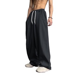 WZIKAI Men's Baggy Sweatpants Elastic Waist Drawstring Wide Leg Sweatpants Casual Loose Baggy Joggers with Pockets Black XXXL
