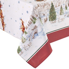Elrene Home Fashions Santa’s Snowy Sleighride Fabric Tablecloth, 60" x 120", Multi