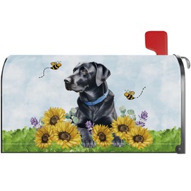 YINENA Sunflower Black Labrador Dog Mailbox Cover Magnetic Standard Size 21x18 Inch Post Letter Box Wrap Summer Garden Yard Home Decor