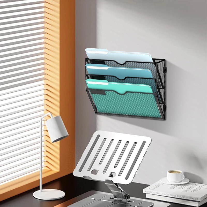 SUPTIDY 3-Tier Wall File Organizer, Mesh Hanging File Organizer, Assembly