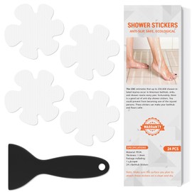 Non Slip Bathtub Stickers, 24 PCS Shower Stickers for Safety Bathroom Tubs, Bathtub Non Slip Stickers and Adhesive Decals Scraper for Bath Tub, Shower Floor, Stairs, Ladders(Flower Shape, White)