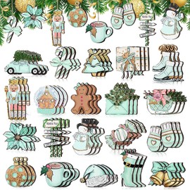 Pack of 24 Christmas Tree Pendants, 12 Designs Wooden Christmas Decoration Pendants, Wooden Decoration Christmas, Christmas Calendar Decoration, Christmas Tree Decoration (Sega)