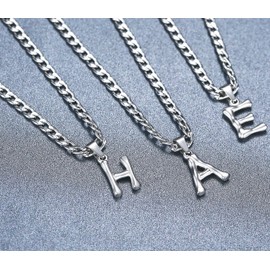 XIRUVE Men's Women's Stainless Steel Letter A to Z Pendant Initial Necklace with 4.5 mm Wide Curb Chain Length Adjustable, Stainless Steel