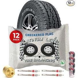Tire Balancing Beads 16oz, Case of (12) 16oz Bags, 192oz Total Wheel Balance Beads for Semi Truck, Off-Road Vehicles, Checkered Flag Tire Beads Include (12) Caps and Filtered Valve Cores