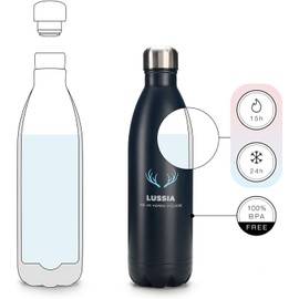 LUSSIA Thermos Flask 1 Litre Double Walled Leak-Proof BPA Free 12 Hours Hot 24 Hours Cold Nickel Free BPA Free Thermal Insulated Vacuum Insulated Stainless Steel (Midnight Blue)