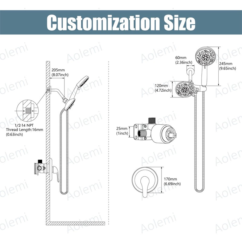 Aolemi Shower System Dual 2-in-1 Rain Shower Faucet Set 8-Setting