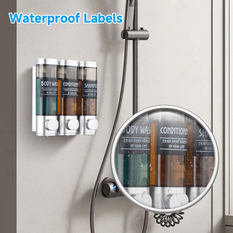 Shampoo and Conditioner Dispenser,GlintGath Shower Dispenser 3 Chamber No Drill