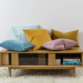 JUSPURBET Pink Purple Velvet Throw Pillow Covers 14x14 Inches Set of 2 with Zipper,Decorative Soft Solid Pillow Covers for Couch Bed Sofa