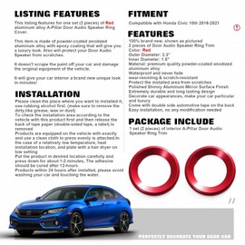 Xotic Tech 2pcs A-Pillar Door Audio Speaker Ring Surrounding Ring Decoration Covers Compatible with Honda Civic 10th 2016-2021 (Red)