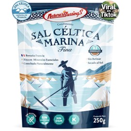 Sal Céltica Marina Fina de Bretaña, Francia | Nature's Blessings | 82 Minerales Esenciales, Sin Refinar, Secada al Sol, 250g