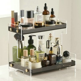 SHUNLI Acrylic Bathroom Countertop Organizer, 2 Tier Counter Organizer Storage Shelf, Bathroom Organizer Cosmetic Holder (Black&Clear)