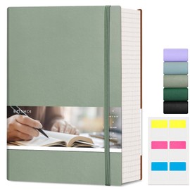 EMSHOI 400 Pages Notebook B5 - Large Lined Journal 100GSM Thick Ruled Notepad, Vegan Leather Softcover Daily Note Book for Women Men Work School Office Writing, Sticky Notes (19 x 25 cm, Green)