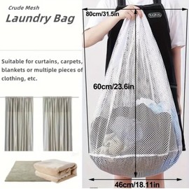 Drawstring Mesh Laundry Bag, 79x 68cm Durable Laundry Net Washing Bag with Drawstring, Extra Large Mesh Laundry Bag for Washing Machine Travel, Delicates, Bra, Toy Storage (WHITE)