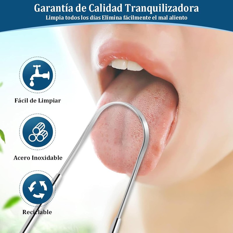 4 Piezas Limpiador de Lengua de Acero Inoxidable, con Estuche