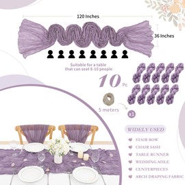 Purple Cheesecloth Table Runner 10 Packs 36x120 Inches Boho Gauze Table Runner for Wedding Bridal Shower Birthday Party Table Decor