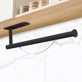 MEIJO Paper Towel Holder with Damping Function, Paper Towel Holder Under Cabinet Self-Adhesive or Drilling, Wall Mounted Napkin Roll Holder for Kitchen Bathroom Rv Camping, Stainless Steel (Black)