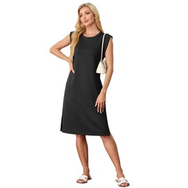 GRECERELLE Womens Summer Casual Loose Split Midi Sun Dress with Pockets (Large, Black)