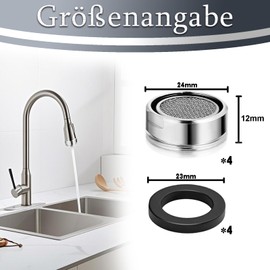 Alethron Tap Attachment, Pack of 4 Aerators M24 for Taps, Water Filter Tap Strainer Insert, Aerator Water Saving, Water Filter Tap Replacement Parts Aerator Spout