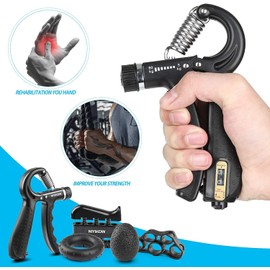 NIYIKOW Grip Strength Trainer Kit with Counter (5 Pack), Counting Grip Strength, Adjustable Hand Grip Strengthener, Finger Trainer, Finger Stretcher, Grip Ring & Stress Relief Grip Ball with Carry Bag
