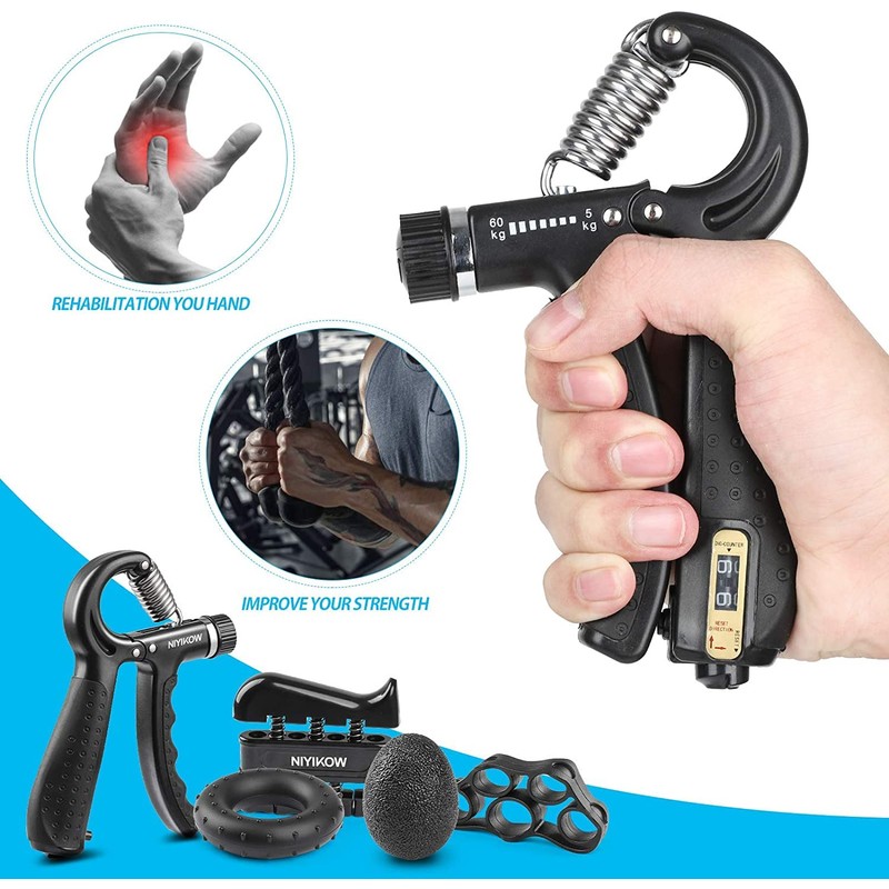 NIYIKOW Grip Strength Trainer Kit with Counter (5 Pack), Counting