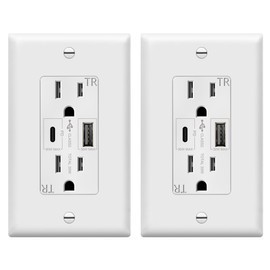 TOPGREENER USB Outlet, USB Type C Wall Outlet with 30W Power Delivery, 15A Duplex Tamper-Resistant Receptacle, USB Charger for Smartphones, Tablets, Laptops, TU215PD30AC-W-2PCS, White, 2 Pack