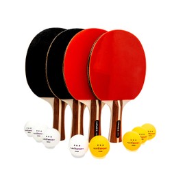 Ping Pong Paddle Set of 4 -Full Table Tennis Bundle includes 4 Ping Pong Paddles, 8 Three Star Balls, Portable Storage Travel Bag/Case - Racket Kit 2 or 4 Players - Recreational Indoor/Outdoor Games