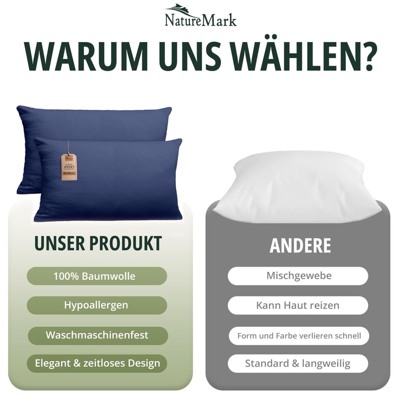 NatureMark Pack of 2 Jersey Cushion Covers, Side Sleeper Pillows,